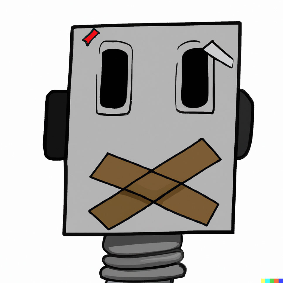 A robot with sticky tape over his mouth, so he can't voice an opinion.