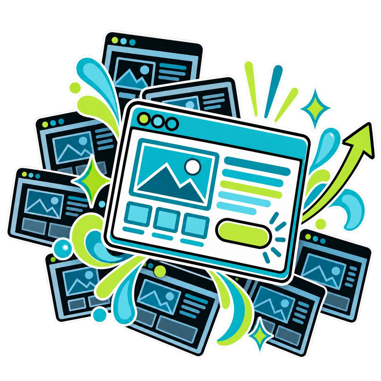 An image showing multiple websites, with one design standing apart from the others, a metaphor for our website design service