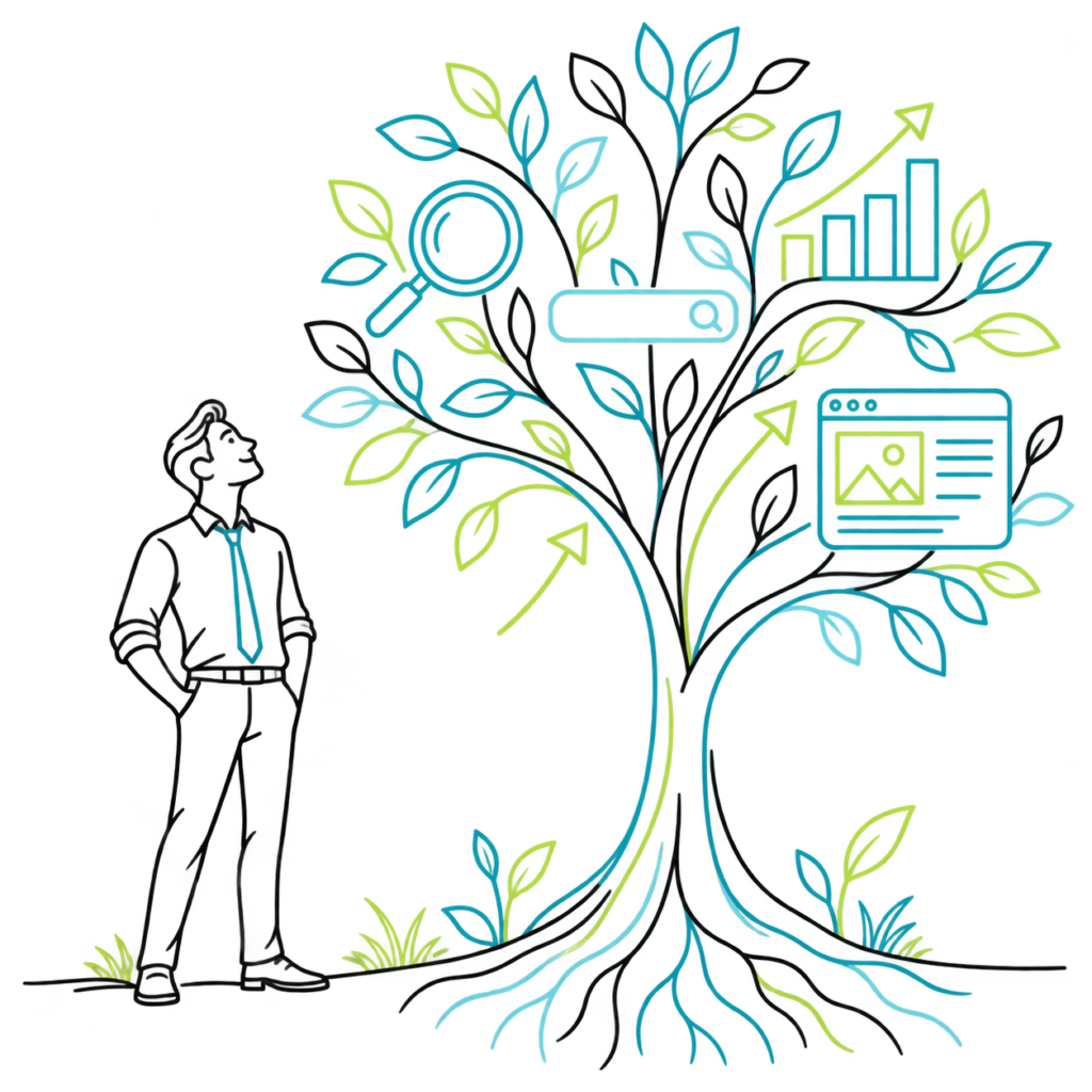 A thriving tree, showing how we work in partnership with you to give you sustainable SEO growth over the long term
