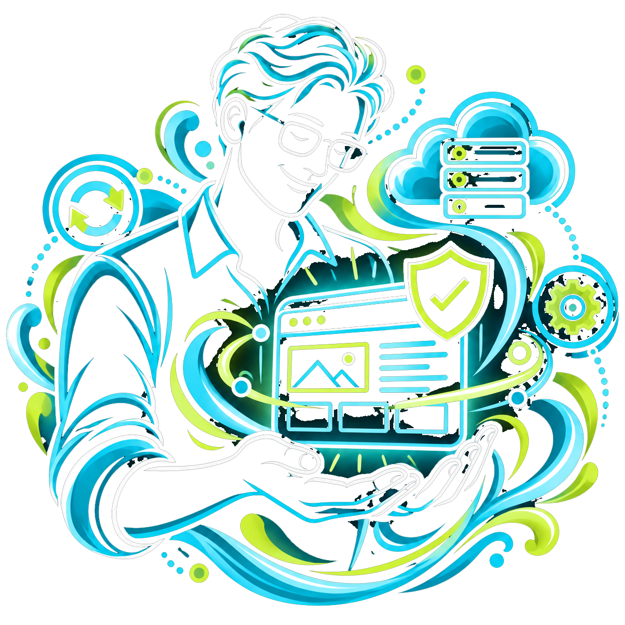 A man carefully holding a website, representing that our website hosting and management services mean that your website is in a safe pair of hands